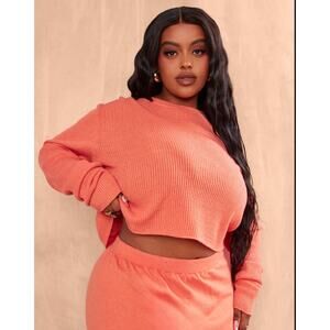 NWT PrettyLittleThing Plus Knitted Long Sleeve Top Rust Orange Size 3XL